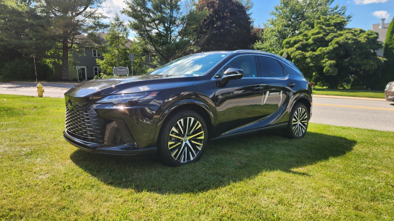 Freshly detailed black Lexus SUV parked at a mobile detailing appointment